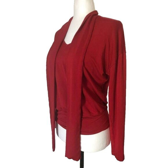 CAbi Tess Tee Top Size XS Tie V-Neck Style #3804 Red Stretchy Jersey Knit - Picture 4 of 7